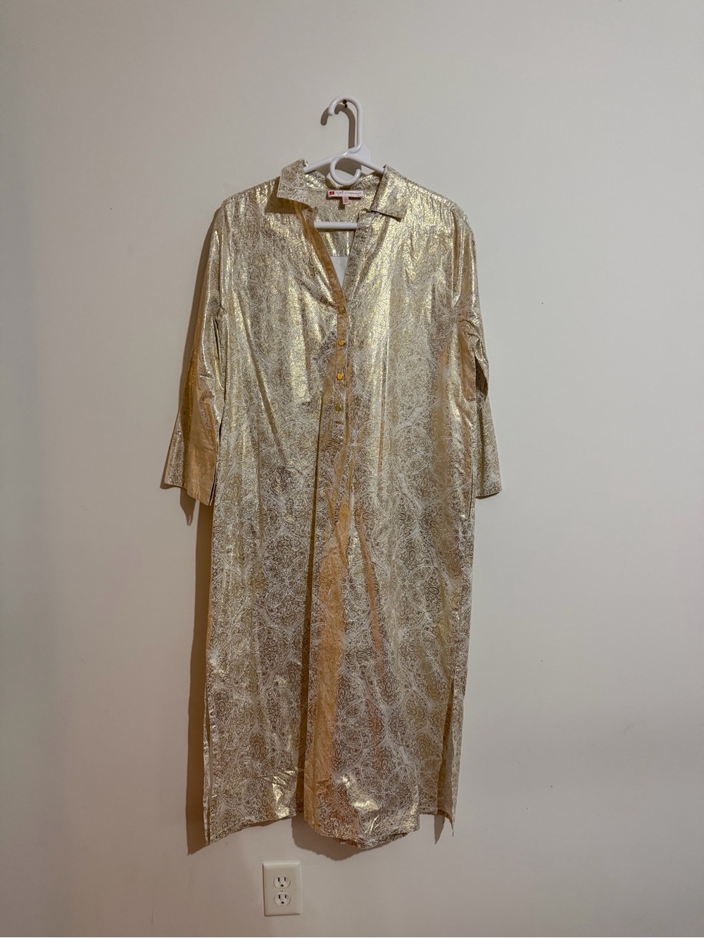 Jude Connally Metallic Gold Longline Button-Down Shirt